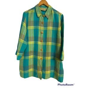 Vintage Field Manor Shirt/Shacket  Nice Color Chunky Wood Buttons Large Linen